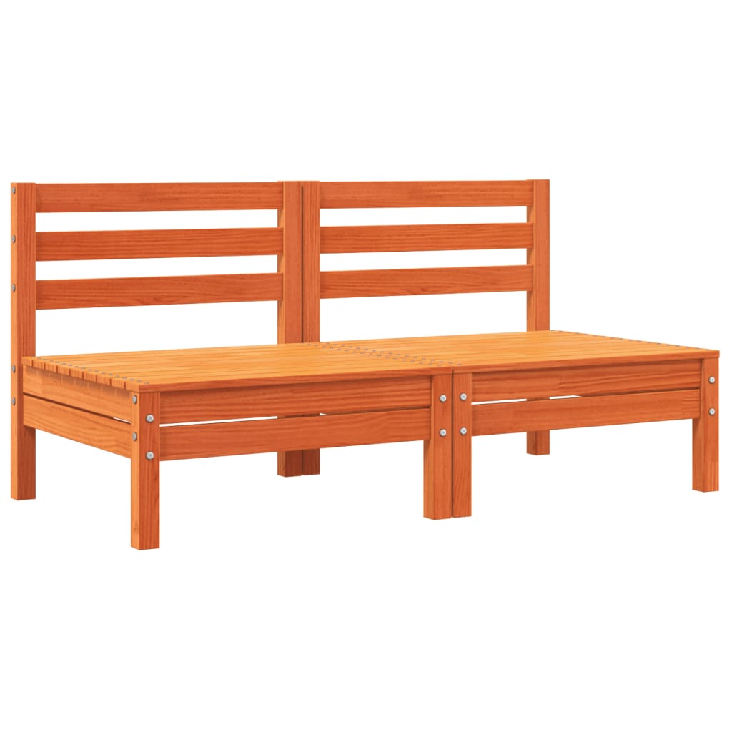 Garden Sofa Armless with Cushions 2 pcs Wax Brown Solid Wood Pine