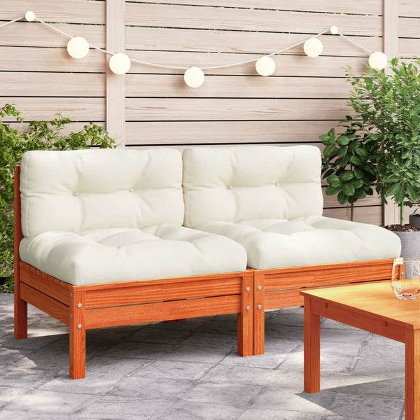  Garden Sofa Armless with Cushions 2 pcs Wax Brown Solid Wood Pine