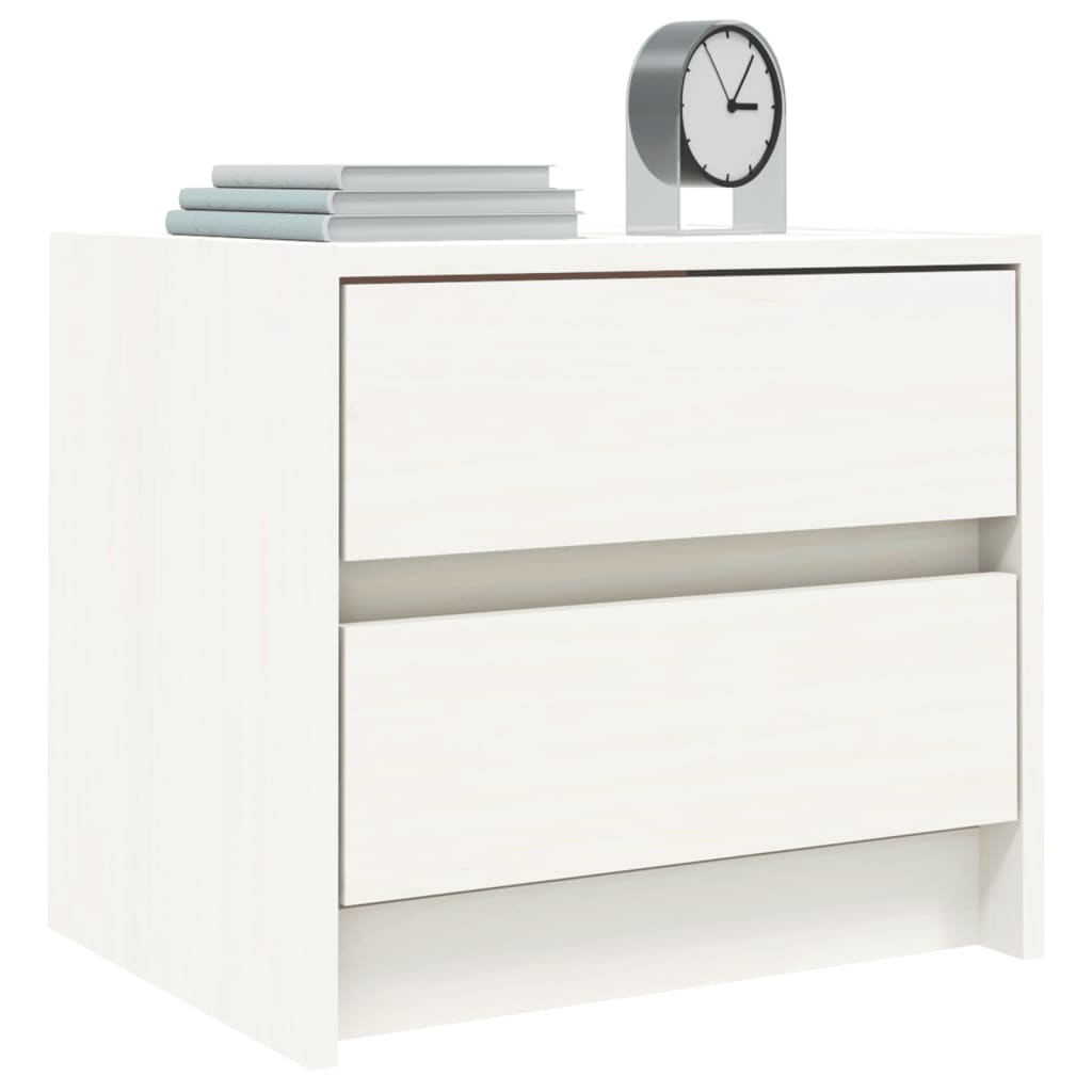 Bedside Cabinet White Solid Wood Pine - 40×31×35.5cm