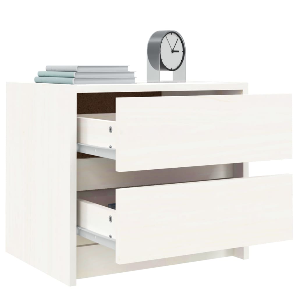 Bedside Cabinet White Solid Wood Pine - 40×31×35.5cm