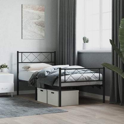 Black-Metal Bed Frame with Headboard and Footboard