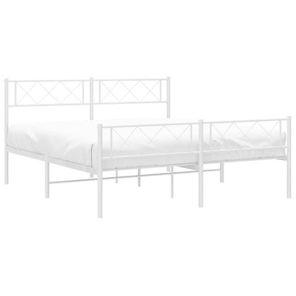 Modern Tranquility: White Metal Bed Frame with Headboard Queen Size