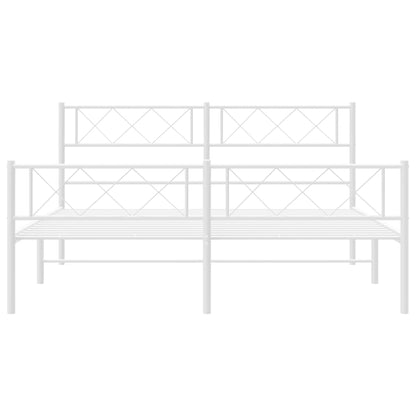 Modern Tranquility: White Metal Bed Frame with Headboard Queen Size