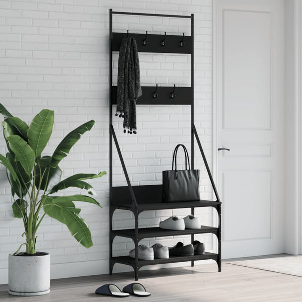  Black Clothes Rack with Shoe Storage