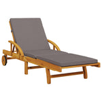 Sun Lounger with Cushion and Table Solid Wood Acacia