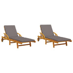 Sun Loungers 2 pcs with Cushions-Solid Wood Acacia
