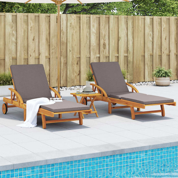  Sun Loungers 2 pcs with Cushions-Solid Wood Acacia
