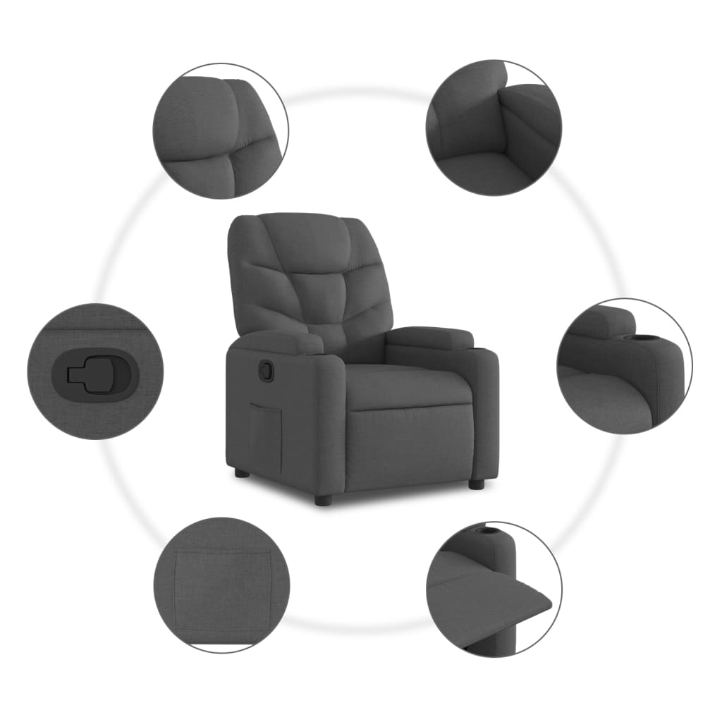 Fabric Recliner Chair Dark Grey 135° | HomeAndLiving