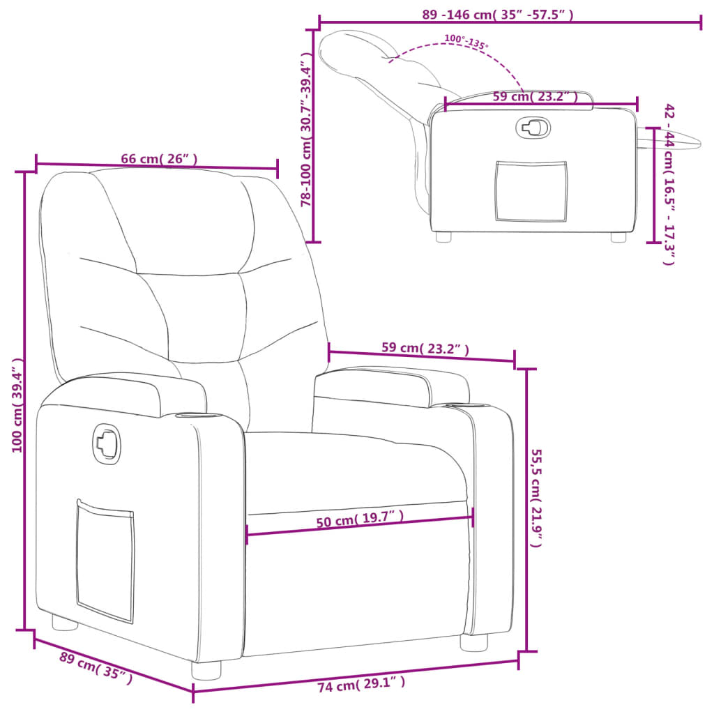 Fabric Recliner Chair Dark Grey 135° | HomeAndLiving