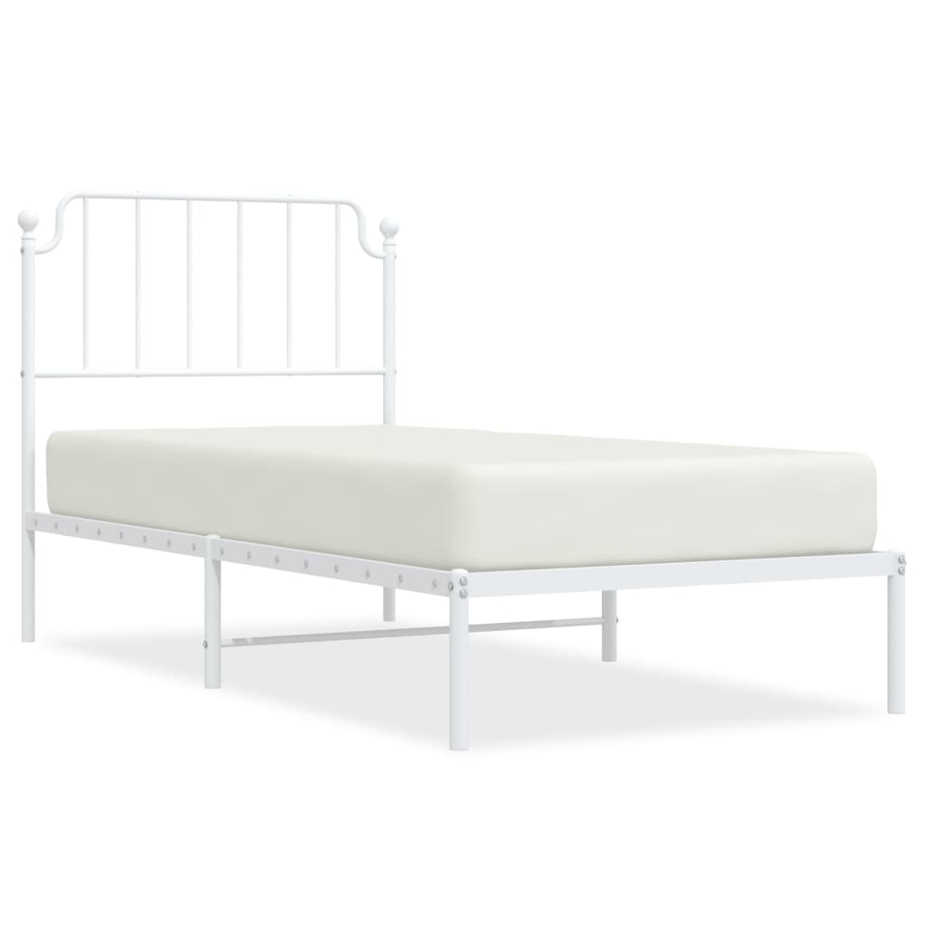 Metal Bed Frame with Headboard White Single Size