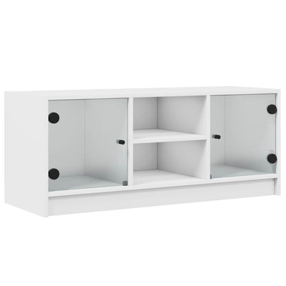 TV Cabinet with Glass Doors-White