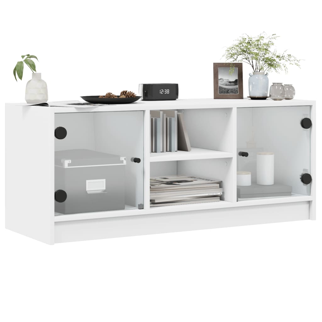 TV Cabinet with Glass Doors-White