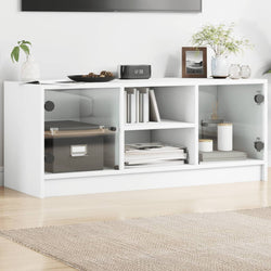 TV Cabinet with Glass Doors-White