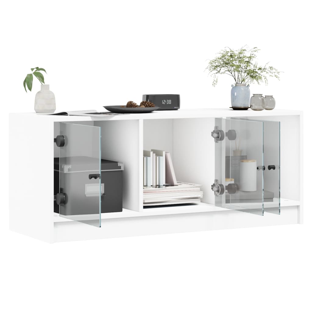 TV Cabinet with Glass Doors-White