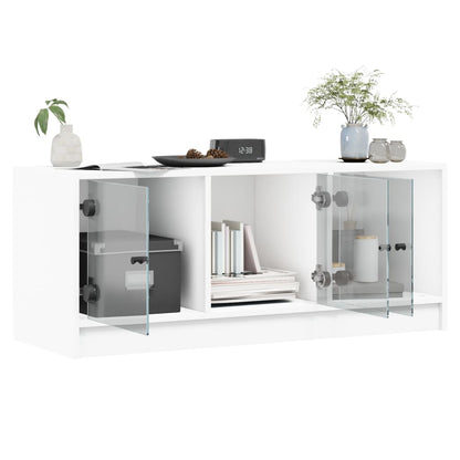 TV Cabinet with Glass Doors-White