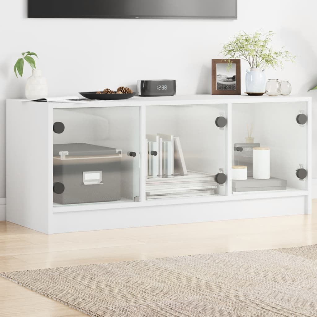 TV Cabinet with Glass Doors-White