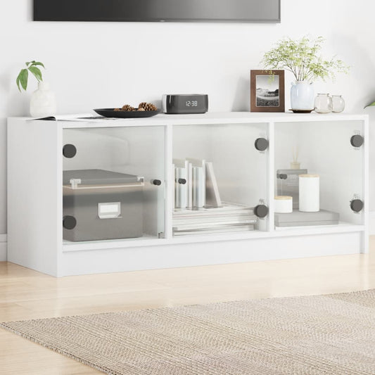 TV Cabinet with Glass Doors-White
