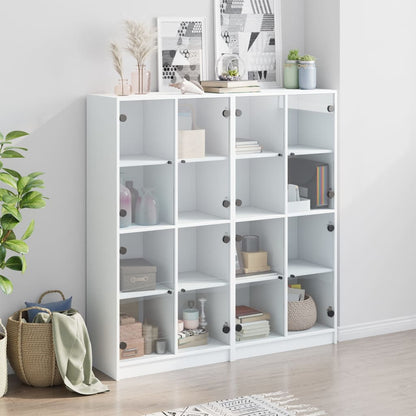 Bookcase with Doors White Engineered Wood