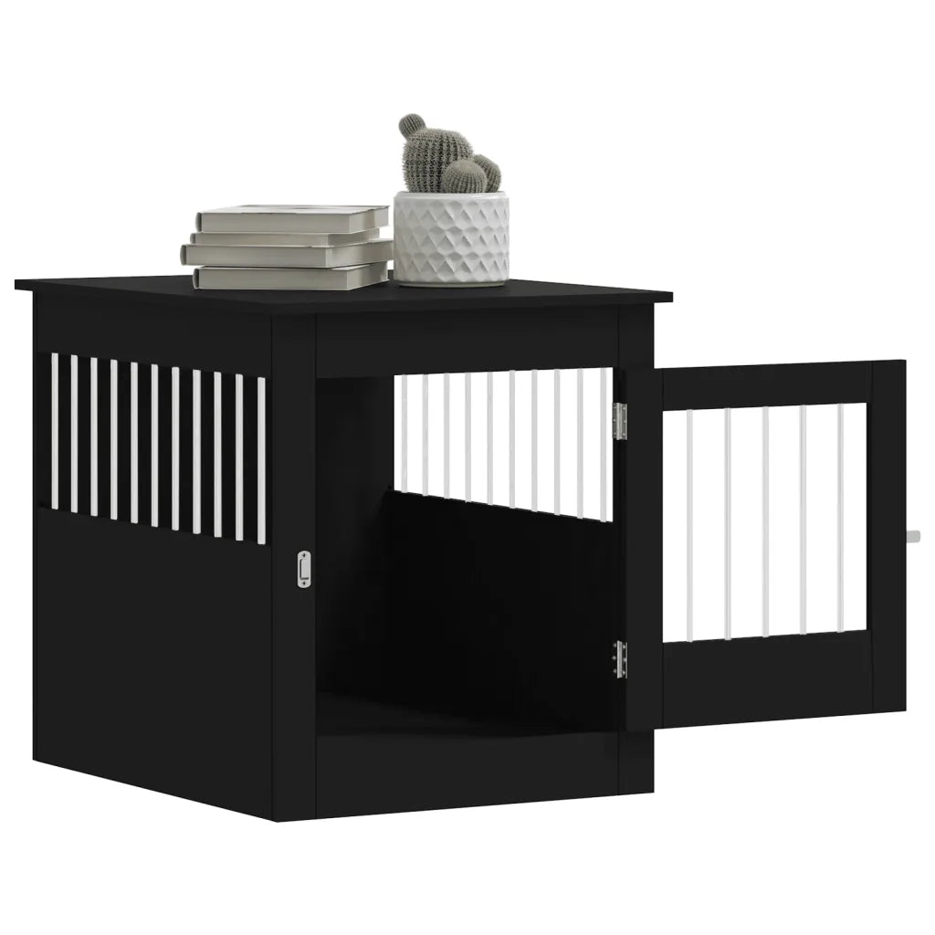 Dog Crate Furniture Black/White Engineered Wood