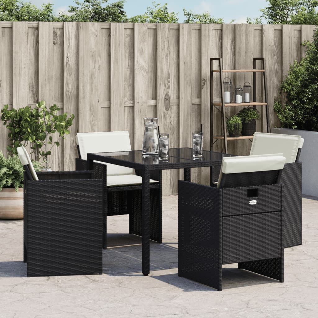 Garden Chairs with Cushions 4 pcs Black Poly Rattan - 50.5×54×79cm