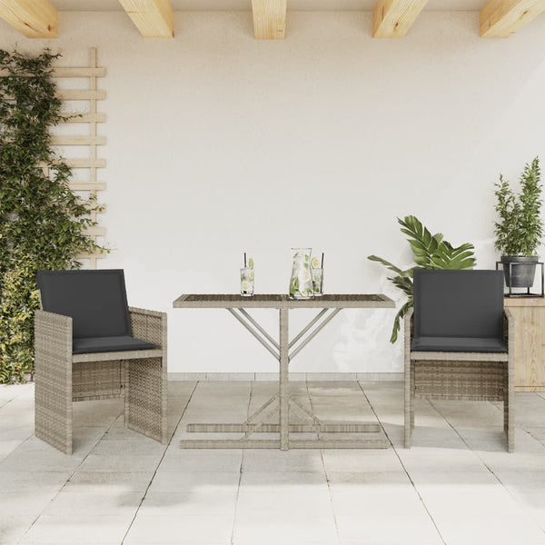  3 Piece Bistro Set with Cushions Light Grey Poly Rattan