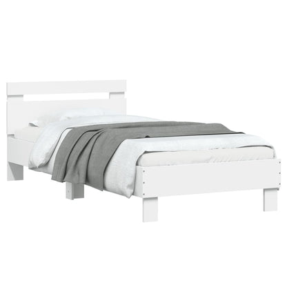 Bed Frame with Headboard and LED Lights-White