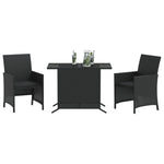 3 Piece Bistro Set with Cushions Black Poly Rattan