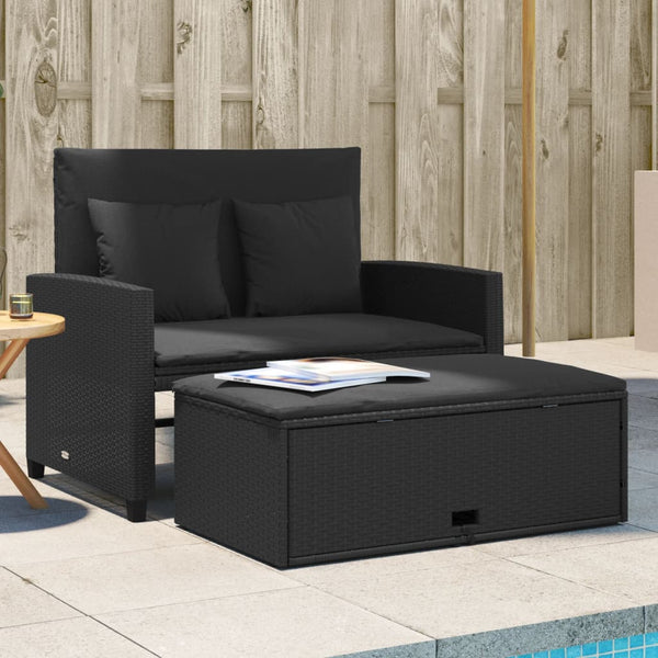  Garden Sofa with Cushions 2-Seater Black Poly Rattan