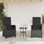 Reclining Garden Chairs 2 pcs with Cushions-Black Poly Rattan