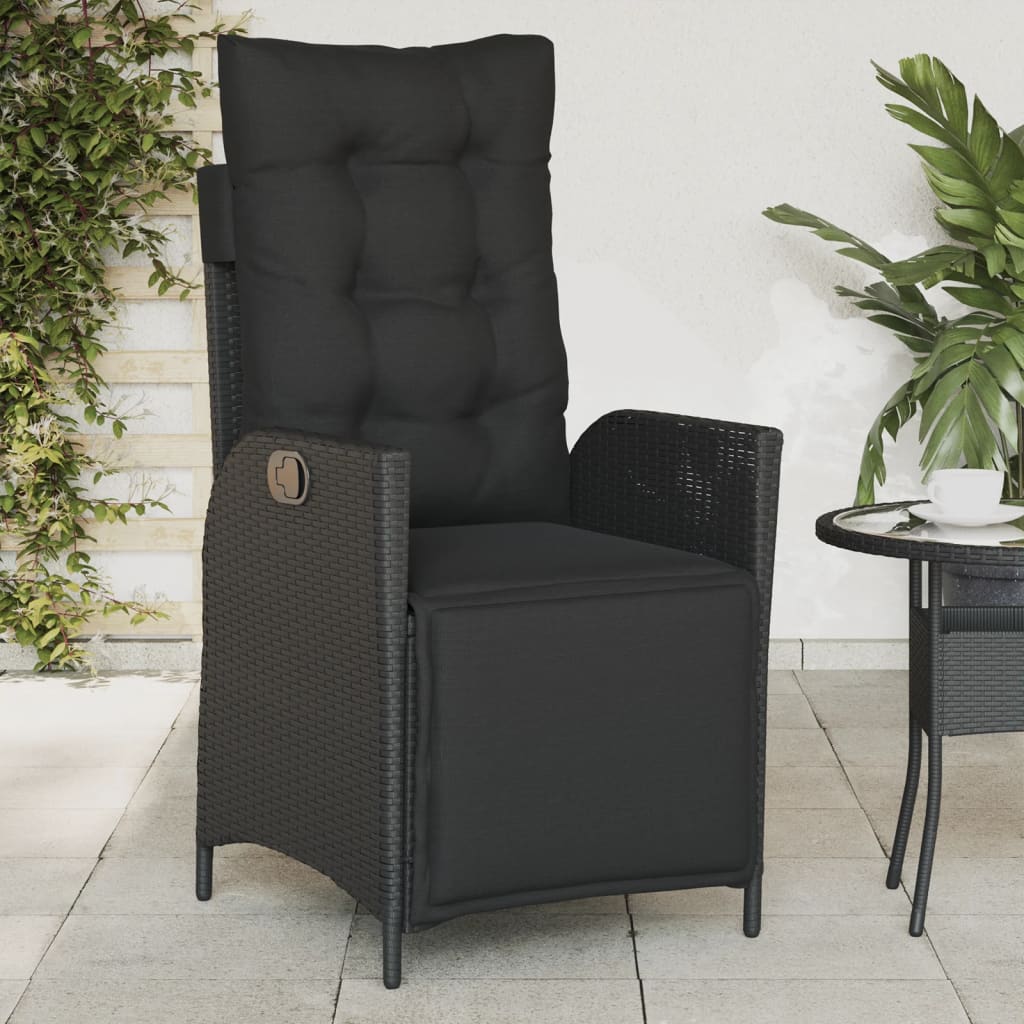 Reclining Garden Chairs 2-pcs with Footrest Black Poly Rattan