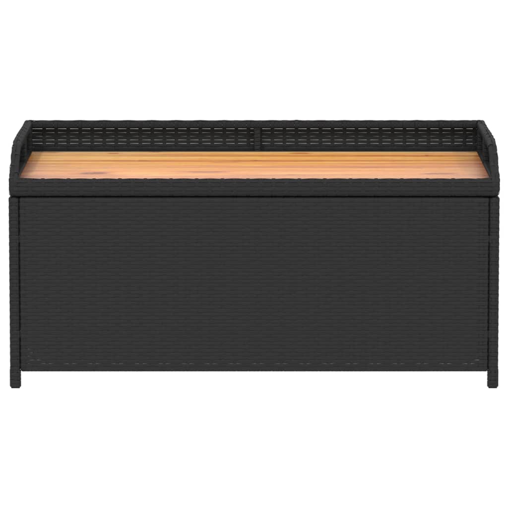 Storage Bench Black Poly Rattan and Acacia Wood
