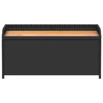 Storage Bench Black Poly Rattan and Acacia Wood