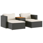 5 Piece Garden Sofa Set with Cushions Black Poly Rattan