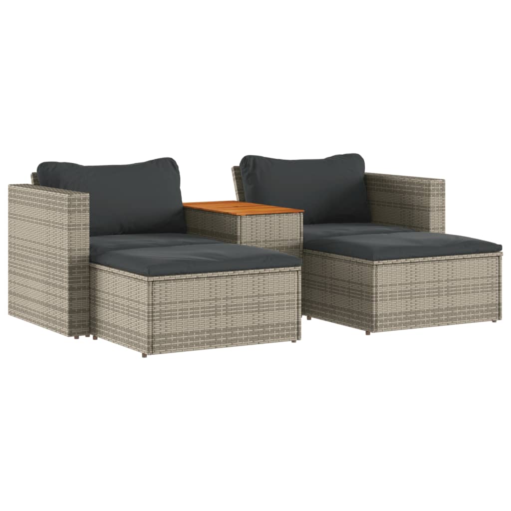 5 Piece Garden Sofa Set with Cushions Grey Poly Rattan Acacia - 80×70×59.5cm