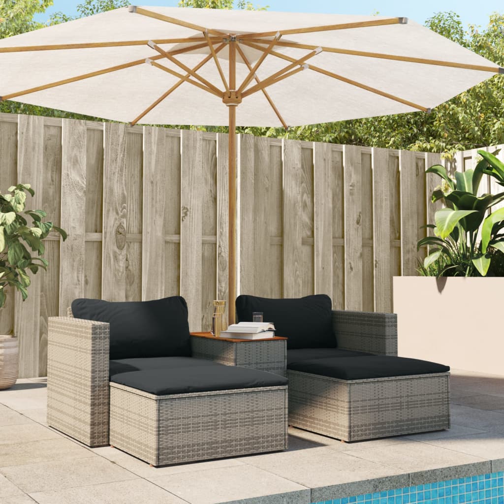 5 Piece Garden Sofa Set with Cushions Grey Poly Rattan Acacia - 80×70×59.5cm