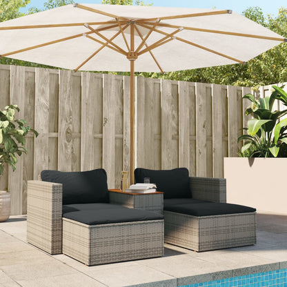 5 Piece Garden Sofa Set with Cushions Grey Poly Rattan Acacia - 80×70×59.5cm