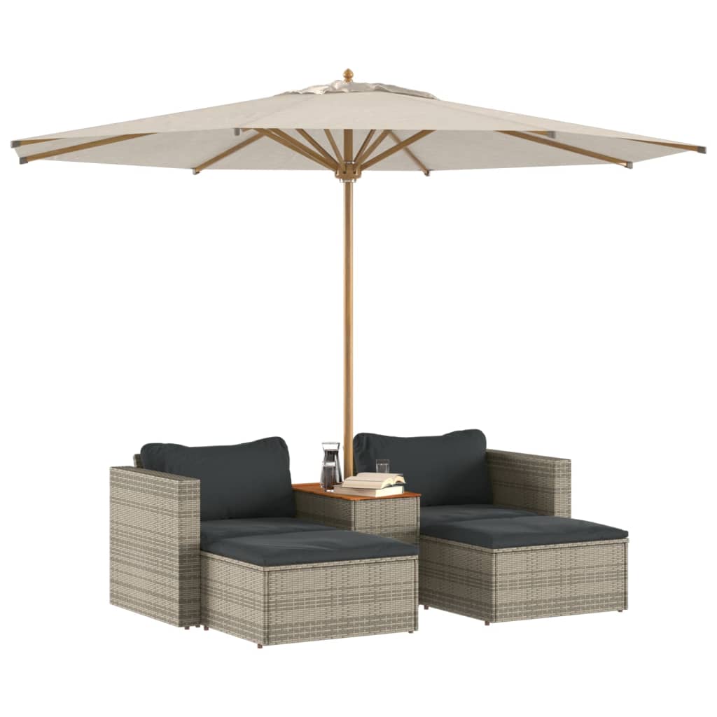 5 Piece Garden Sofa Set with Cushions Grey Poly Rattan Acacia - 80×70×59.5cm