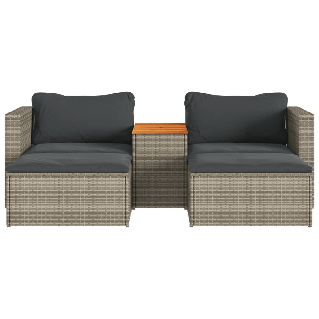 5 Piece Garden Sofa Set with Cushions Grey Poly Rattan Acacia - 80×70×59.5cm