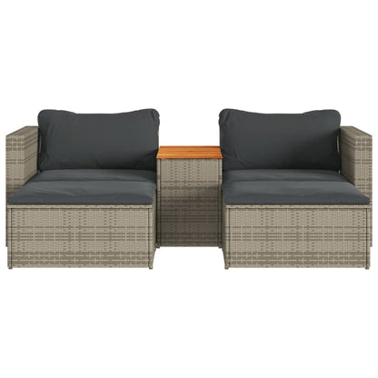 5 Piece Garden Sofa Set with Cushions Grey Poly Rattan Acacia - 80×70×59.5cm