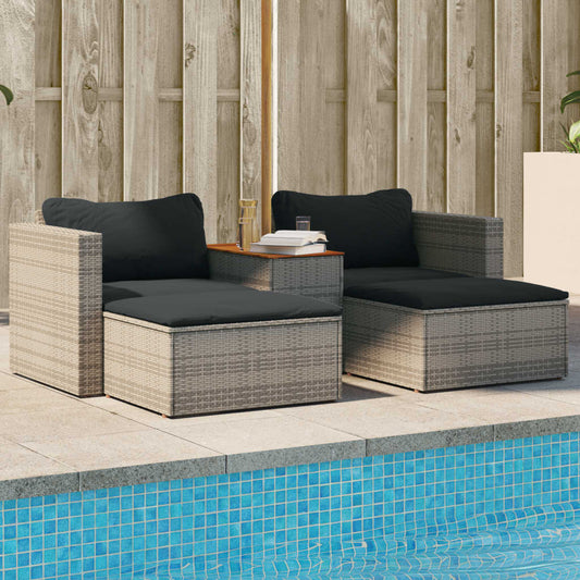 5 Piece Garden Sofa Set with Cushions Grey Poly Rattan Acacia - 80×70×59.5cm