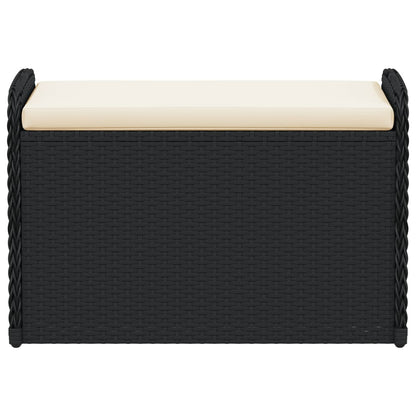 Storage Bench with Cushion Black Poly Rattan