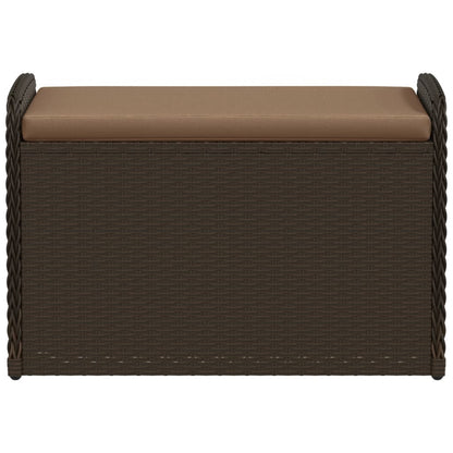 Storage Bench with Cushion Brown Poly Rattan