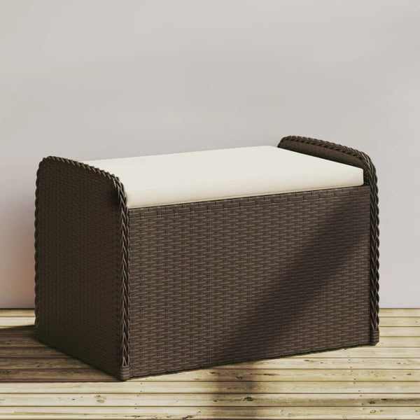  Storage Bench with Cushion Brown Poly Rattan