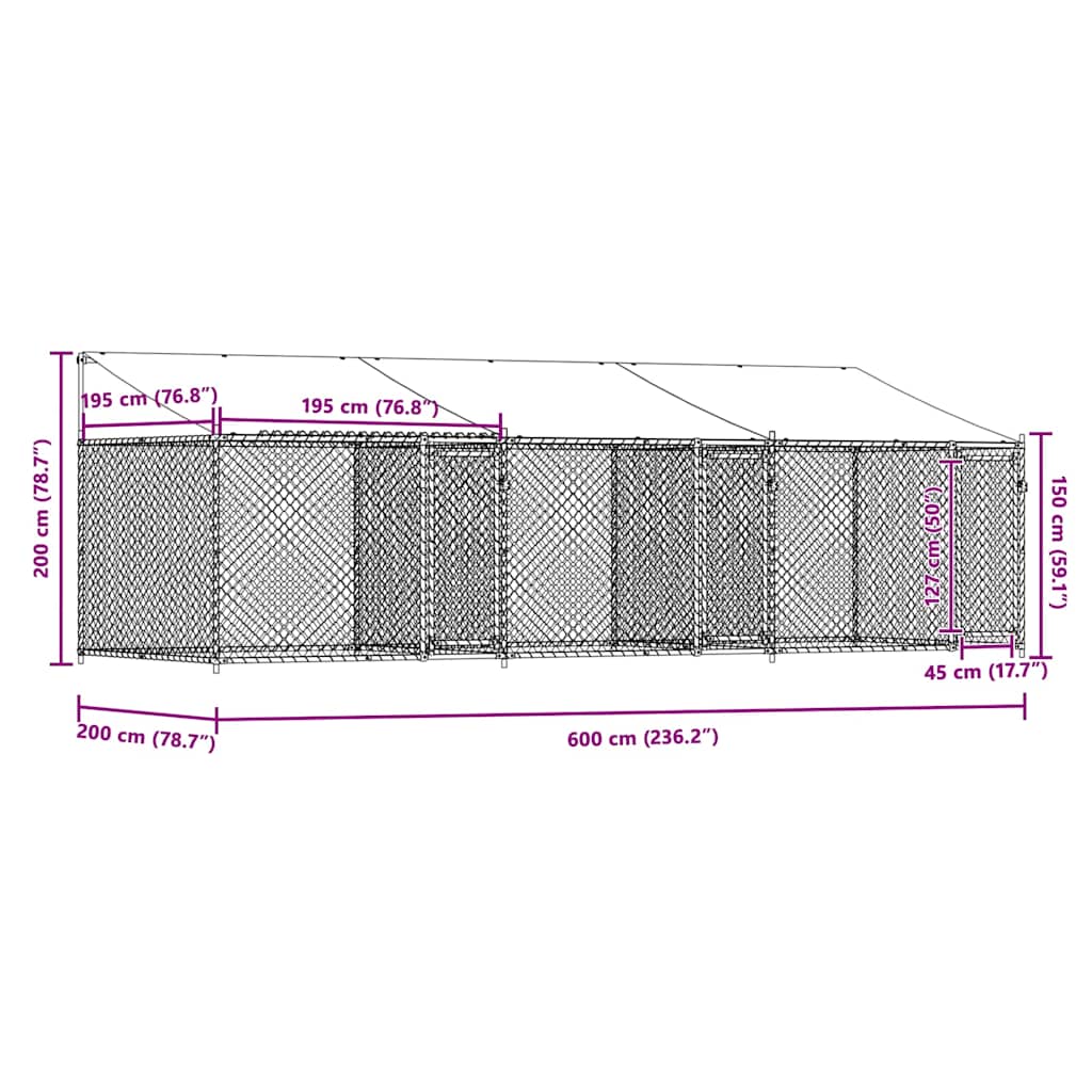 Large Dog Kennel Run Enclosure 6x2x2m Galvanised | HomeAndLiving
