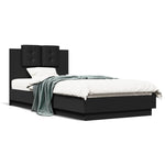 Bed Frame with Headboard Black Engineered Wood - Single Size