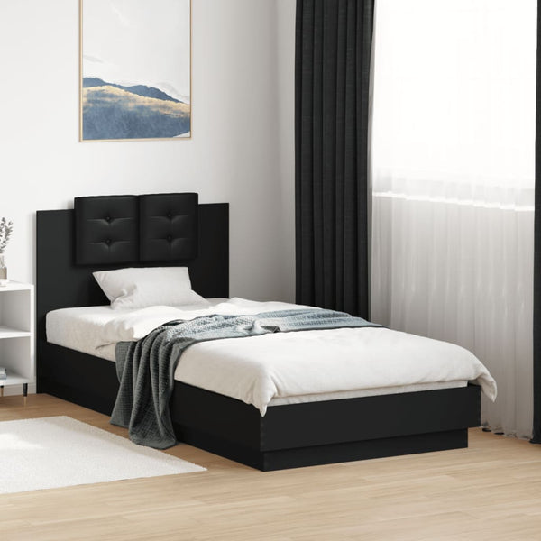  Bed Frame with Headboard Black Engineered Wood - Single Size