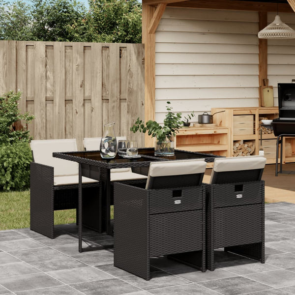  5 Piece Garden Dining Set with Cushions Black