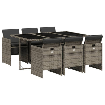 7 Piece Garden Dining Set with Cushions Grey Poly Rattan - 50,5×54×79cm