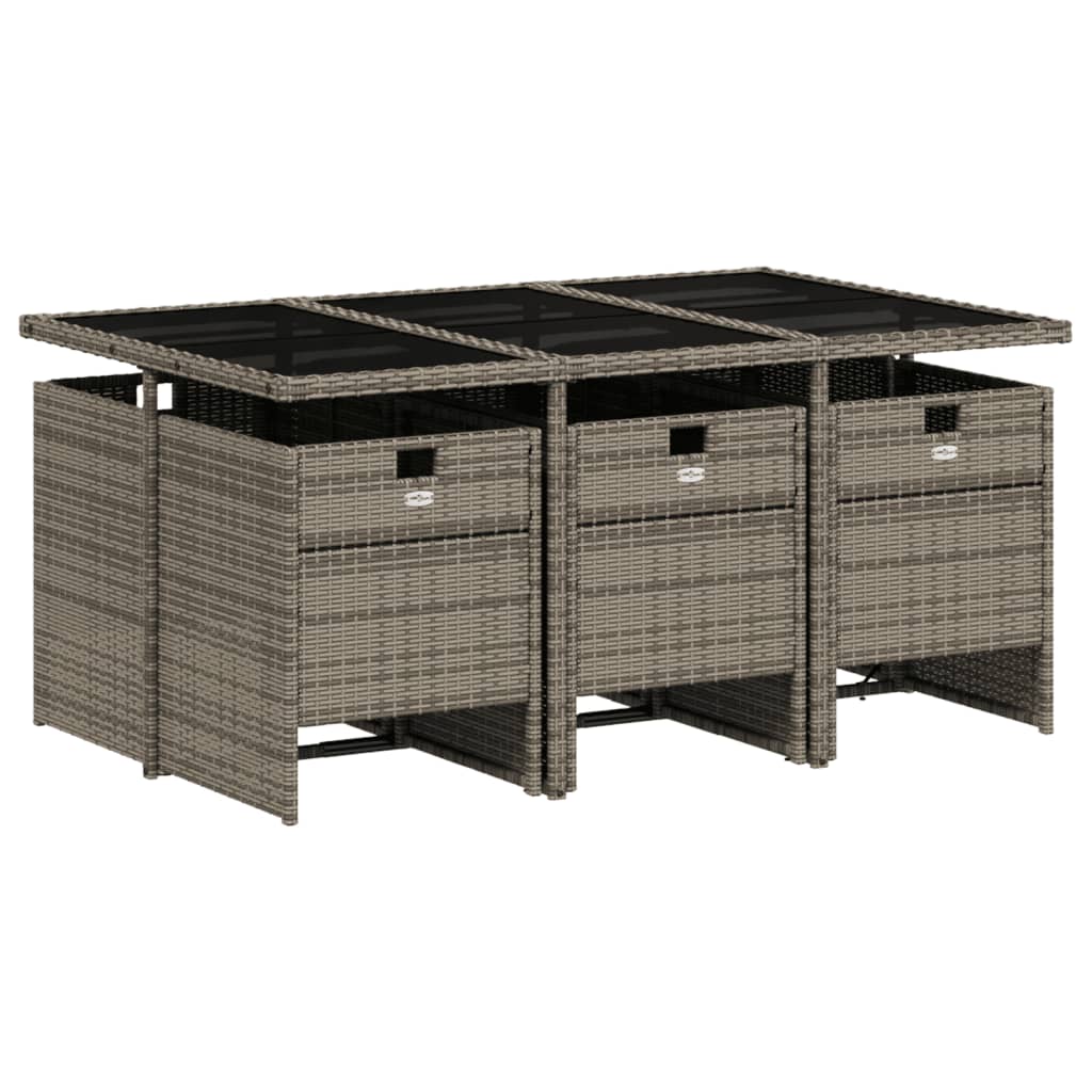 7 Piece Garden Dining Set with Cushions Grey Poly Rattan - 50,5×54×79cm
