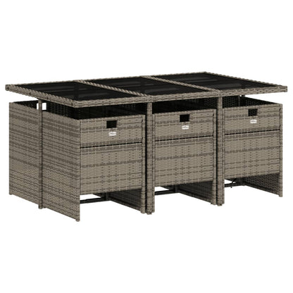 7 Piece Garden Dining Set with Cushions Grey Poly Rattan - 50,5×54×79cm